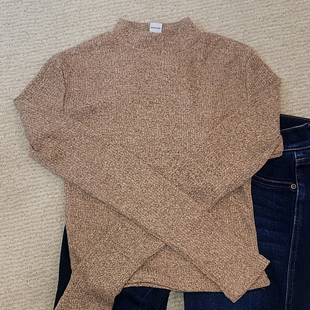 Revamped Marbled Tan and Black Turtleneck Cropped Top